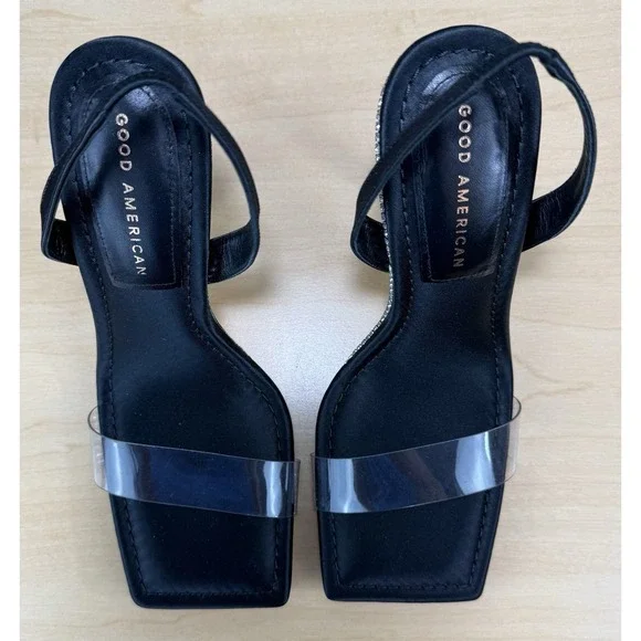 Good American Heels Womens 8.5 Open Square Toe Sling Back Crystal‎ GA120KD - Picture 8 of 13